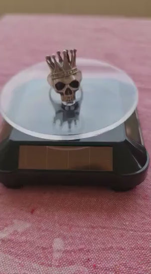 Handmade 925 Silver Skull Ring with Crown: Gothic Biker Jewelry