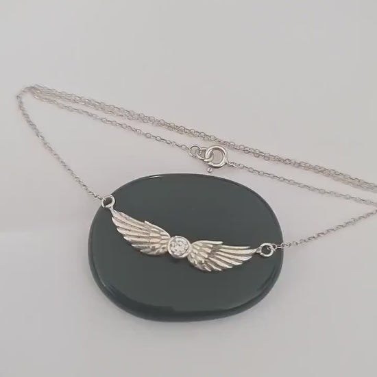 Sterling Silver Angel Wing Necklace: Crystal Guardian Angel Pendant