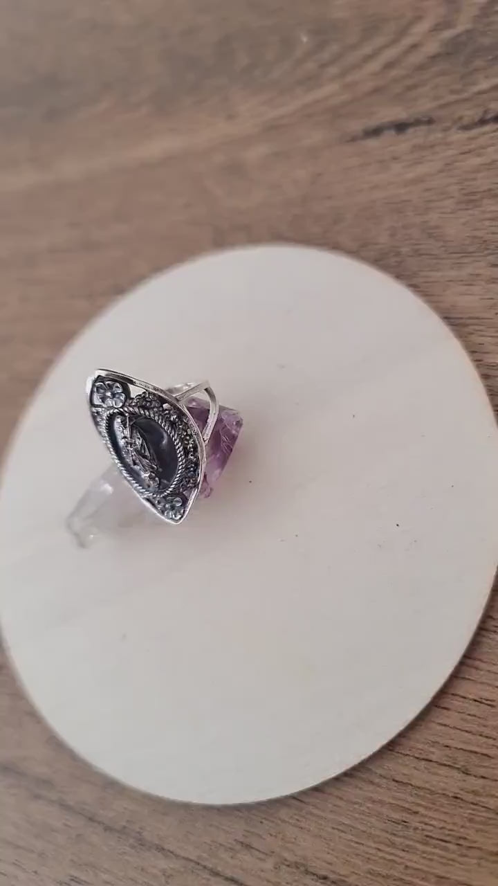 Santa Muerte Ring  925 Sterling Silver -Saint Death Ring with flowers & Scythe